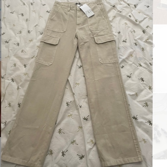 ZARA Straight Cargo Pants Beige US 0/ EU 32 - Picture 2 of 5